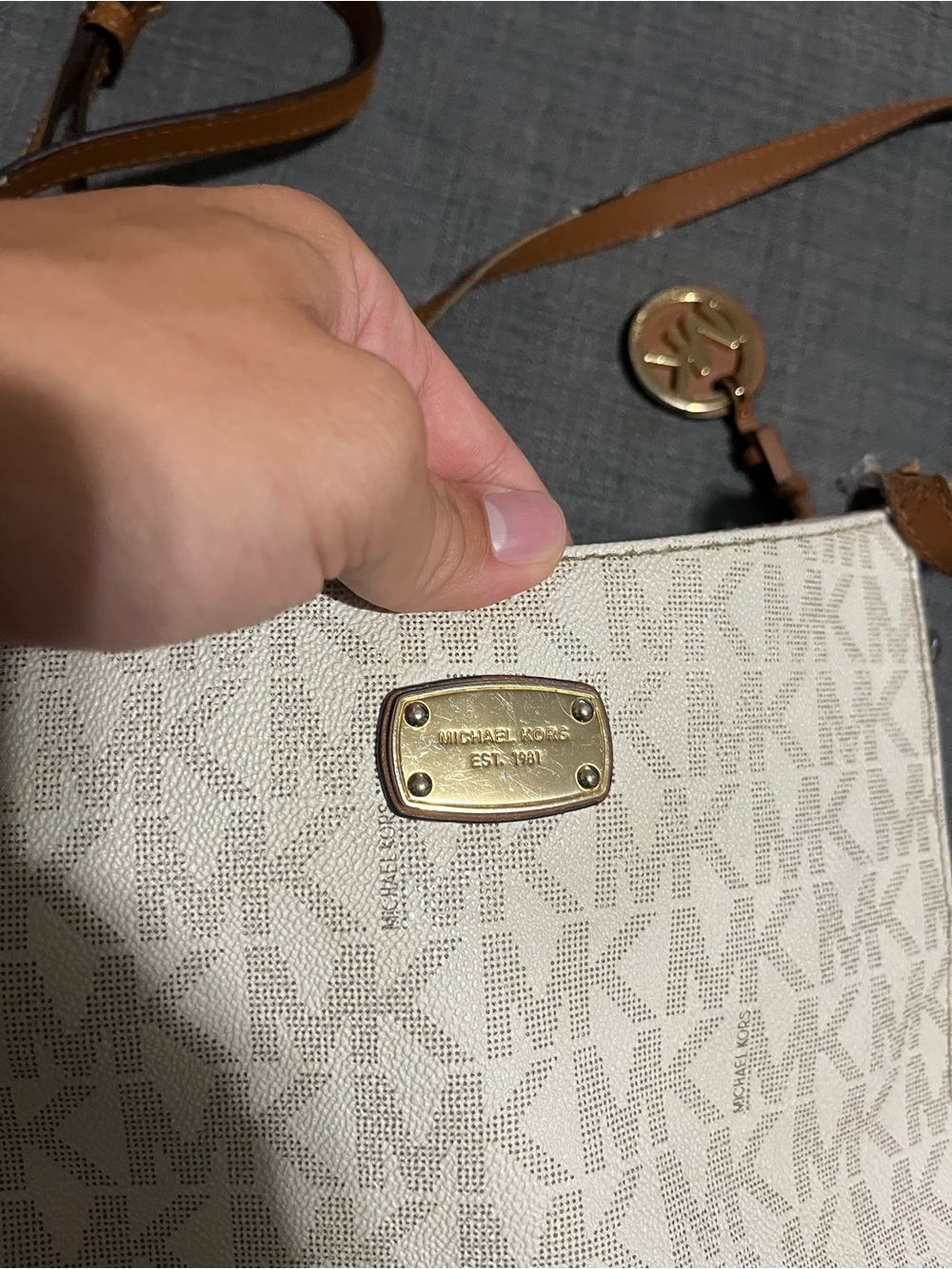 Michael Kors Cream Logo Crossbody with Tan and Gold Hardware - Picture 2 of 5